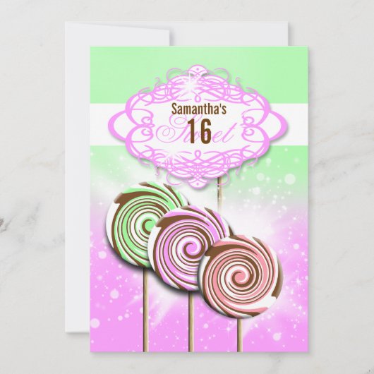 Invitation Bonbons d'anniversaire pour filles 16 (Devant)