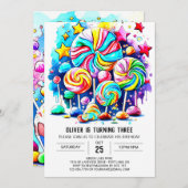 Invitation Bonbons d'aquarelle Printable Anniversaire (Devant / Derrière)