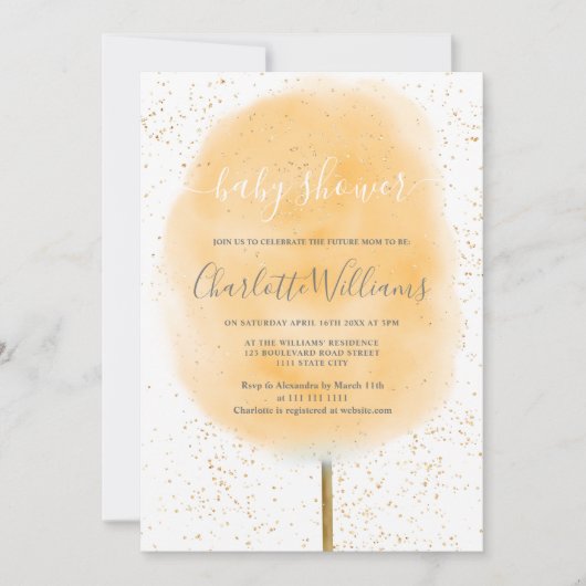 Invitation Bonbons de coton parties scintillant d'aquarelle j (Devant)