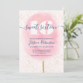 Invitation Bonbons de coton parties scintillant marine couleu (Debout devant)