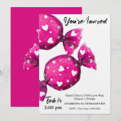 Invitation Bonbons de la Saint-Valentin recouverts de coeurs (Devant / Derrière)