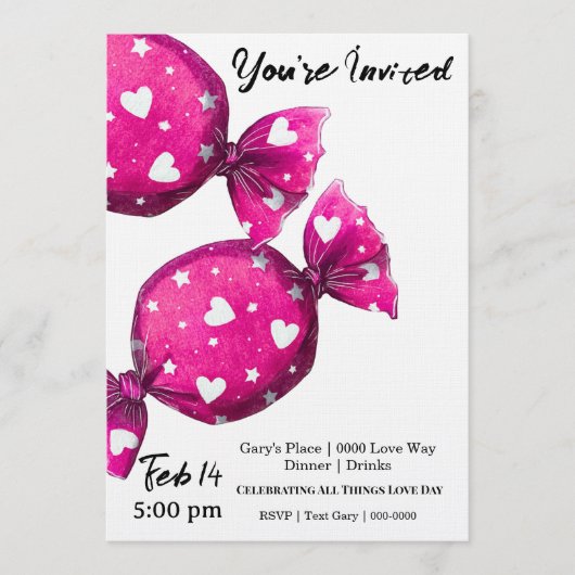 Invitation Bonbons de la Saint-Valentin recouverts de coeurs (Devant)
