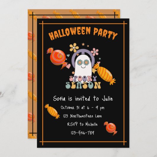 Invitation Bonbons de saison éffrayante orange Halloween Part (Devant / Derrière)