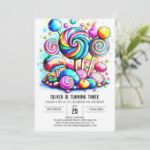Invitation Bonbons en coton moderne modifiable Anniversaire (Debout devant)