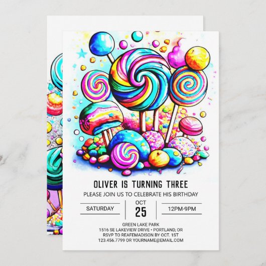 Invitation Bonbons en coton moderne modifiable Anniversaire (Devant / Derrière)