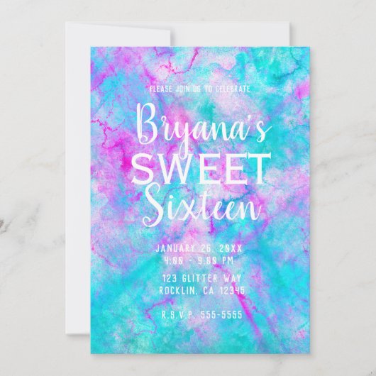 Invitation Bonbons en coton rose et bleu Aquarelle douce 16 P (Devant)