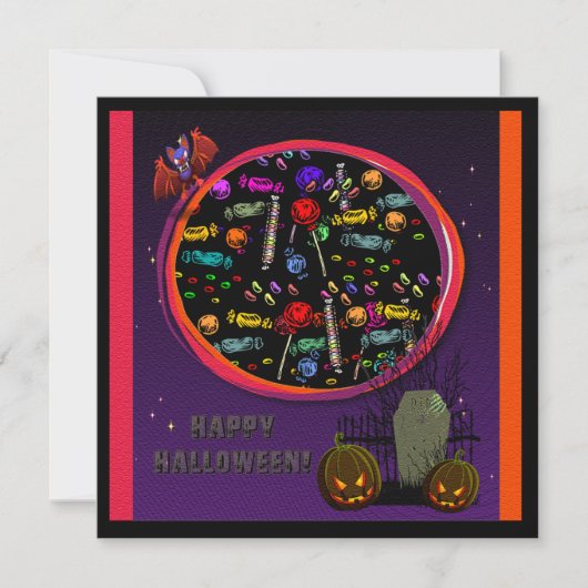 Invitation Bonbons, pierre tombale et Jack o' Lanterns (Devant)