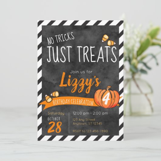 Invitation Bonbons sans farces Halloween Anniversaire (Debout devant)