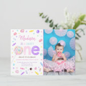 Invitation Bonbons sucré une lollipop premier anniversaire (Debout devant)