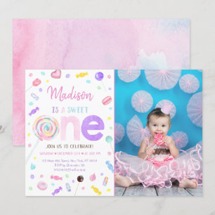 Invitation Bonbons sucré une lollipop premier anniversaire