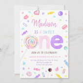 Invitation Bonbons sucré une lollipop premier anniversaire (Devant)