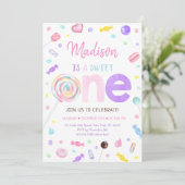 Invitation Bonbons sucré une lollipop premier anniversaire (Debout devant)