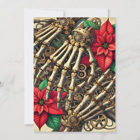 Invitation Bones à main Steampunk imprimables avec Poinsettia (Devant)