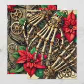 Invitation Bones à main Steampunk imprimables avec Poinsettia (Devant / Derrière)