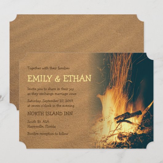 Invitation Bonfire Beach Wedding (Devant / Derrière)
