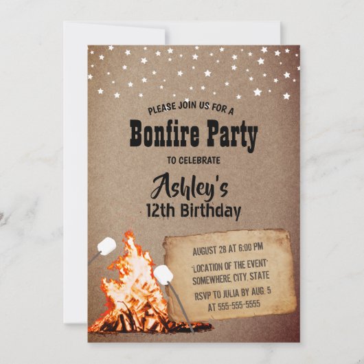 Invitation Bonfire fête d'anniversaire Rustic Kraft (Devant)