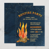 Invitation Bonfire Fête Nuit Aquarelle Amusants Anniversaire (Devant / Derrière)