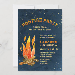 Invitation Bonfire Fête Nuit Aquarelle Amusants Anniversaire