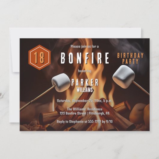 Invitation Bonfire Marshmallow Roast 18e fête d'anniversaire (Devant)