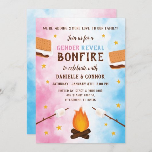 Invitation Bonfire S'more Love Baby Genre Reveillez Invitatio (Devant / Derrière)