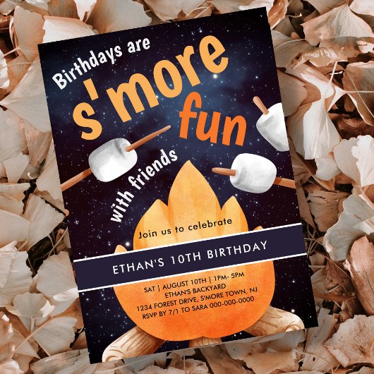 Invitation Bonfire S'mores Camping Anniversaire
