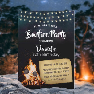 Invitation Bonfire & S'mores Camping Fête d'anniversaire