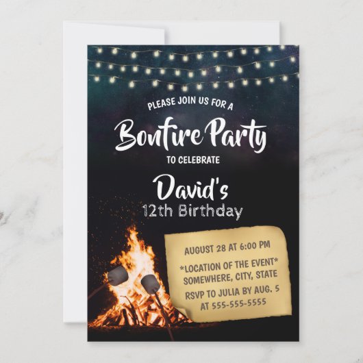 Invitation Bonfire & S'mores Camping Fête d'anniversaire (Devant)