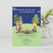Invitation Bonfire Woodland camping extérieur fête d'annivers (Debout devant)