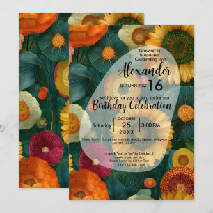 Invitation Bonheur Botanique Dessin de Fleurs Coloré