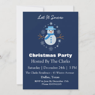 Invitation Bonhomme de neige Flocon  Bleu foncé  Fête de Noël