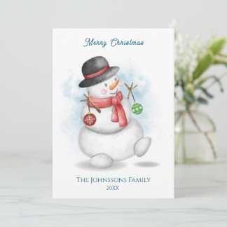 Invitation Bonhomme de neige Noël aquarelle 