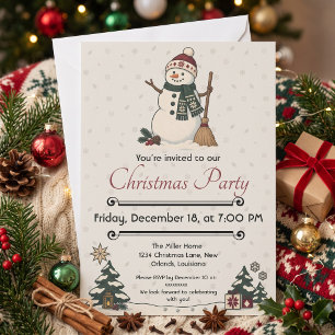 Invitation Bonhomme de neige nordique avec balai pour fête de