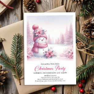Invitation Bonhomme de neige rose enneigé heureux Noël enfant