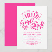 Invitation Bonjour 2e année Script Pink Graduation (Devant / Derrière)