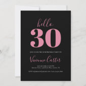 Invitation Bonjour 30 Script Rose Noir 30e Fête d'anniversair (Devant)