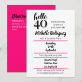 Invitation Bonjour 40 - 40e anniversaire Modern Pink & Black  (Devant / Derrière)