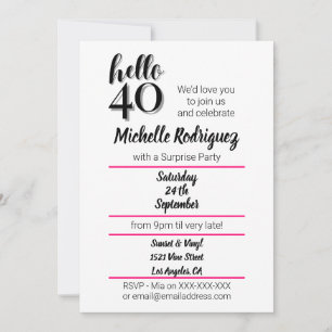 Invitation Bonjour 40 - 40e anniversaire Modern Pink & Black