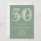 Invitation Bonjour 50 | Sage vert minimal 50e fête d'annivers (Devant)