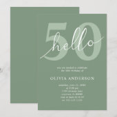 Invitation Bonjour 50 | Sage vert minimal 50e fête d'annivers (Devant / Derrière)