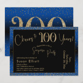 Invitation Bonjour à 100 ans Surprise Anniversaire, Bleu (Devant / Derrière)
