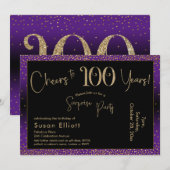 Invitation Bonjour à 100 ans Surprise Anniversaire, Violet (Devant / Derrière)