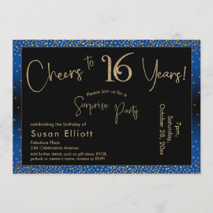 Invitation Bonjour à 16 ans Surprise Anniversaire Or & Bleu