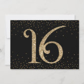 Invitation Bonjour à 16 ans Surprise Anniversaire Or & Noir (Dos)