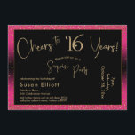 Invitation Bonjour à 16 ans Surprise Anniversaire, Rose profo<br><div class="desc">En utilisant deux polices distinctives, j'ai créé des graphiques pour votre faire-part et je les ai embelli avec un effet d'or faux-métallique pour une ambiance festive. Bien que chaque partie puisse être déplacée selon vos besoins, l'en-tête se lit comme "Cheers to 16 Years !" et "Surprise Party". ("Surprise" peut être...</div>