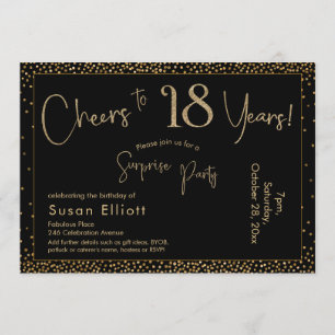 Invitation Bonjour à 18 ans Surprise Anniversaire Or & Noir
