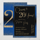 Invitation Bonjour à 20 ans Surprise Anniversaire Bleu (Devant / Derrière)