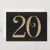 Invitation Bonjour à 20 ans Surprise Anniversaire Or & Noir (Dos)