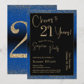 Invitation Bonjour à 21 ans Surprise Anniversaire Bleu (Devant / Derrière)