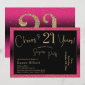 Invitation Bonjour à 21 ans Surprise Anniversaire, Rose profo (Devant / Derrière)