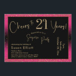 Invitation Bonjour à 21 ans Surprise Anniversaire, Rose profo<br><div class="desc">En utilisant deux polices distinctives, j'ai créé des graphiques pour votre faire-part et je les ai embelli avec un effet d'or faux-métallique pour une ambiance festive. Bien que chaque partie puisse être déplacée selon vos besoins, l'en-tête indique "Cheers to 21 Years !" et "Surprise Party". ("Surprise" peut être supprimé si...</div>